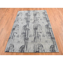 Load image into Gallery viewer, 6&#39;x9&#39; Cloud Gray, The Cane, Pure Silk With Textured Wool, Hand Knotted, Oriental Rug FWR485964