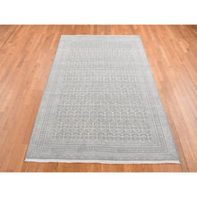 Load image into Gallery viewer, 6&#39;x9&#39;1&quot; Old Silver Gray, Pure Silk With Textured Wool, Tone On Tone Repetitive Jewlery Design, Hand Knotted, Oriental Rug FWR485970