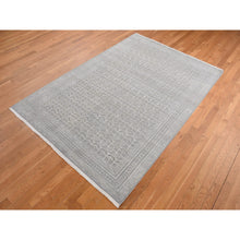 Load image into Gallery viewer, 6&#39;x9&#39;1&quot; Old Silver Gray, Pure Silk With Textured Wool, Tone On Tone Repetitive Jewlery Design, Hand Knotted, Oriental Rug FWR485970