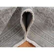 Load image into Gallery viewer, 6&#39;x9&#39;1&quot; Old Silver Gray, Pure Silk With Textured Wool, Tone On Tone Repetitive Jewlery Design, Hand Knotted, Oriental Rug FWR485970