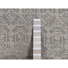 Load image into Gallery viewer, 6&#39;x9&#39;1&quot; Old Silver Gray, Pure Silk With Textured Wool, Tone On Tone Repetitive Jewlery Design, Hand Knotted, Oriental Rug FWR485970