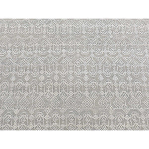 6'x9'1" Old Silver Gray, Pure Silk With Textured Wool, Tone On Tone Repetitive Jewlery Design, Hand Knotted, Oriental Rug FWR485970