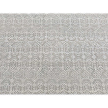Load image into Gallery viewer, 6&#39;x9&#39;1&quot; Old Silver Gray, Pure Silk With Textured Wool, Tone On Tone Repetitive Jewlery Design, Hand Knotted, Oriental Rug FWR485970