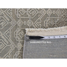 Load image into Gallery viewer, 6&#39;x9&#39;1&quot; Old Silver Gray, Pure Silk With Textured Wool, Tone On Tone Repetitive Jewlery Design, Hand Knotted, Oriental Rug FWR485970