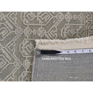 6'x9'1" Old Silver Gray, Pure Silk With Textured Wool, Tone On Tone Repetitive Jewlery Design, Hand Knotted, Oriental Rug FWR485970