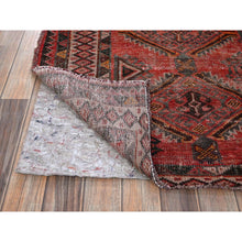Load image into Gallery viewer, 5&#39;2&quot;x7&#39;2&quot; Blush Red, Vintage Persian Baluch with Serrated Geometric Pattern, Worn and Distressed, Shaved Low, Zero Pile, Sides and Ends Professionally Secured, Hand Knotted, 100% Wool, Oriental Rug FWR4854