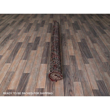 Load image into Gallery viewer, 5&#39;2&quot;x7&#39;2&quot; Blush Red, Vintage Persian Baluch with Serrated Geometric Pattern, Worn and Distressed, Shaved Low, Zero Pile, Sides and Ends Professionally Secured, Hand Knotted, 100% Wool, Oriental Rug FWR4854