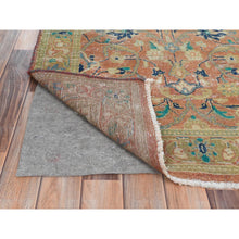 Load image into Gallery viewer, 3&#39;5&quot;x10&#39;5&quot; Coral Red, Hand Knotted Vintage Persian Kashan, Sheared Low Distressed Look Worn Wool, Wide Runner Oriental Rug FWR486294
