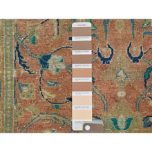 Load image into Gallery viewer, 3&#39;5&quot;x10&#39;5&quot; Coral Red, Hand Knotted Vintage Persian Kashan, Sheared Low Distressed Look Worn Wool, Wide Runner Oriental Rug FWR486294