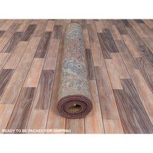 Load image into Gallery viewer, 3&#39;5&quot;x10&#39;5&quot; Coral Red, Hand Knotted Vintage Persian Kashan, Sheared Low Distressed Look Worn Wool, Wide Runner Oriental Rug FWR486294
