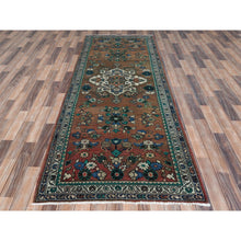 Load image into Gallery viewer, 3&#39;7&quot;x9&#39;9&quot; Almond Brown, Distressed Look Worn Wool Hand Knotted, Vintage Persian Lilahan Sheared Low, Wide Runner Oriental Rug FWR486366