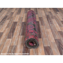 Load image into Gallery viewer, 3&#39;5&quot;x9&#39;5&quot; Hot Pink And Purple, Hand Knotted Vintage Persian Hamadan, Sheared Low Distressed Look Worn Wool, Wide Runner Oriental Rug FWR486378