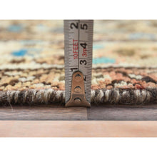 Load image into Gallery viewer, 3&#39;7&quot;x9&#39;10&quot; Chocolate Brown, Worn Wool Hand Knotted Vintage Persian Hamadan with Fish Mahi All Over Design, Sheared Low Distressed Look, Wide Runner Oriental Rug FWR486438