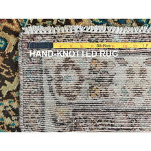 Load image into Gallery viewer, 3&#39;7&quot;x9&#39;10&quot; Chocolate Brown, Worn Wool Hand Knotted Vintage Persian Hamadan With Fish Mahi All Over Design, Sheared Low Distressed Look, Wide Runner Oriental Rug FWR486438