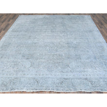 Load image into Gallery viewer, 9&#39;10&quot;x12&#39;2&quot; Light Blue Shabby Chic Vintage Persian Tabriz Hand Knotted Worn Wool, Sheared Low Distressed Look Oriental Rug FWR486594
