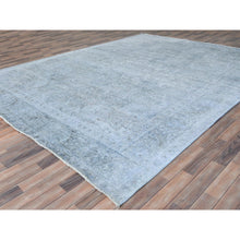 Load image into Gallery viewer, 9&#39;10&quot;x12&#39;2&quot; Light Blue Shabby Chic Vintage Persian Tabriz Hand Knotted Worn Wool, Sheared Low Distressed Look Oriental Rug FWR486594