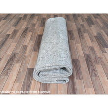 Load image into Gallery viewer, 9&#39;10&quot;x12&#39;2&quot; Light Blue Shabby Chic Vintage Persian Tabriz Hand Knotted Worn Wool, Sheared Low Distressed Look Oriental Rug FWR486594