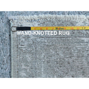 9'10"x12'2" Light Blue Shabby Chic Vintage Persian Tabriz Hand Knotted Worn Wool, Sheared Low Distressed Look Oriental Rug FWR486594
