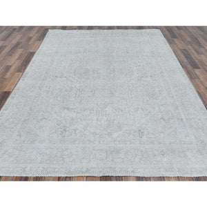 6'5"x9'4" Gray Vintage Persian Tabriz Hand Knotted Worn Wool, Sheared Low Distressed Look, Shabby Chic Oriental Rug FWR486666