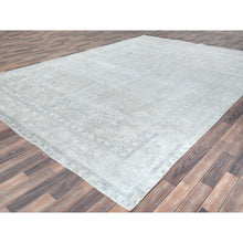 Load image into Gallery viewer, 9&#39;7&quot;x13&#39;2&quot; Beige Hand Knotted Vintage Persian Tabriz Worn Wool, Sheared Low Distressed Look, Shabby Chic Oriental Rug FWR486750