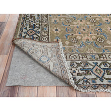 Load image into Gallery viewer, 3&#39;5&quot;x10&#39;6&quot; Army Green, Worn Wool Hand Knotted Vintage Persian Hamadan With Fish Mahi Design, Cropped Thin Distressed Look, Wide Runner Oriental Rug FWR486792