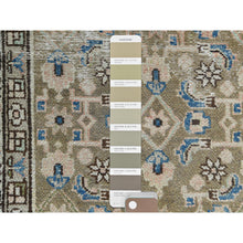 Load image into Gallery viewer, 3&#39;5&quot;x10&#39;6&quot; Army Green, Worn Wool Hand Knotted Vintage Persian Hamadan With Fish Mahi Design, Cropped Thin Distressed Look, Wide Runner Oriental Rug FWR486792