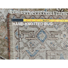 Load image into Gallery viewer, 3&#39;5&quot;x10&#39;6&quot; Army Green, Worn Wool Hand Knotted Vintage Persian Hamadan With Fish Mahi Design, Cropped Thin Distressed Look, Wide Runner Oriental Rug FWR486792