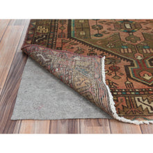 Load image into Gallery viewer, 3&#39;7&quot;x10&#39;2&quot; Earth Tone Colors, Worn Wool Hand Knotted, Vintage Persian Hamadan Cropped Thin Distressed Look, Wide Runner Oriental Rug FWR486816