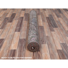Load image into Gallery viewer, 3&#39;6&quot;x9&#39;7&quot; Green with Touches of Pink, Distressed Look Worn Wool Hand Knotted, Vintage Persian Bakhtiar Cropped Thin, Wide Runner Oriental Rug FWR486852