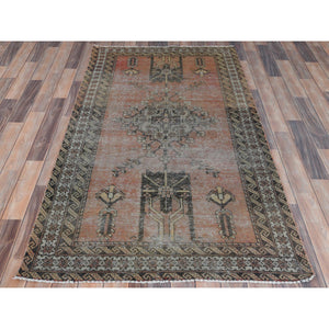 3'7"x6'6" Brick Red, Worn Wool Hand Knotted, Vintage Persian Baluch Sheared Low Distressed Look, Oriental Rug FWR486930