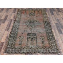 Load image into Gallery viewer, 3&#39;7&quot;x6&#39;6&quot; Brick Red, Worn Wool Hand Knotted, Vintage Persian Baluch Sheared Low Distressed Look, Oriental Rug FWR486930