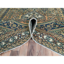 Load image into Gallery viewer, 6&#39;3&quot;x9&#39;7&quot; Sand Color, Distressed Look Worn Wool Hand Knotted, Vintage Persian Hamadan with Fish Mahi Design Sheared Low, Oriental Rug FWR487050