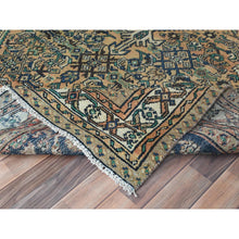 Load image into Gallery viewer, 6&#39;3&quot;x9&#39;7&quot; Sand Color, Distressed Look Worn Wool Hand Knotted, Vintage Persian Hamadan with Fish Mahi Design Sheared Low, Oriental Rug FWR487050