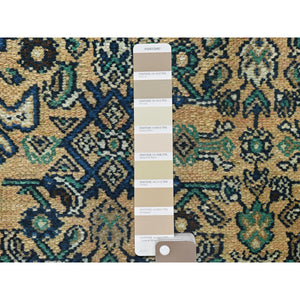 6'3"x9'7" Sand Color, Distressed Look Worn Wool Hand Knotted, Vintage Persian Hamadan with Fish Mahi Design Sheared Low, Oriental Rug FWR487050