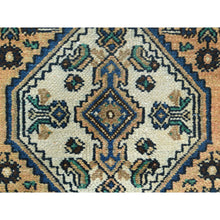 Load image into Gallery viewer, 6&#39;3&quot;x9&#39;7&quot; Sand Color, Distressed Look Worn Wool Hand Knotted, Vintage Persian Hamadan with Fish Mahi Design Sheared Low, Oriental Rug FWR487050