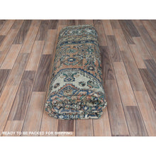 Load image into Gallery viewer, 6&#39;3&quot;x9&#39;7&quot; Sand Color, Distressed Look Worn Wool Hand Knotted, Vintage Persian Hamadan with Fish Mahi Design Sheared Low, Oriental Rug FWR487050