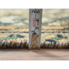 Load image into Gallery viewer, 6&#39;3&quot;x9&#39;7&quot; Sand Color, Distressed Look Worn Wool Hand Knotted, Vintage Persian Hamadan with Fish Mahi Design Sheared Low, Oriental Rug FWR487050