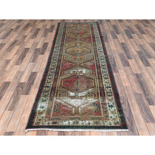 Load image into Gallery viewer, 3&#39;1&quot;x10&#39;1&quot; Rich Red, Worn Wool Hand Knotted, Vintage Persian Serab Cropped Thin Distressed Look, Runner Oriental Rug FWR487116