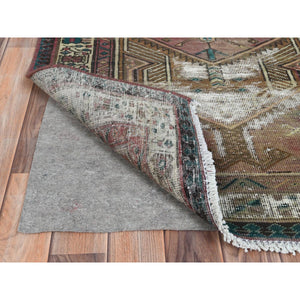 3'1"x10'1" Rich Red, Worn Wool Hand Knotted, Vintage Persian Serab Cropped Thin Distressed Look, Runner Oriental Rug FWR487116