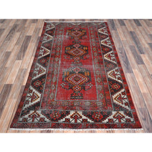 Load image into Gallery viewer, 3&#39;9&quot;x6&#39;4&quot; Tomato Red, Hand Knotted Vintage Persian Baluch, Cropped Thin Distressed Look Worn Wool, Oriental Rug FWR487260