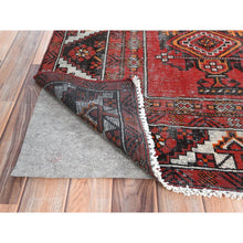 Load image into Gallery viewer, 3&#39;9&quot;x6&#39;4&quot; Tomato Red, Hand Knotted Vintage Persian Baluch, Cropped Thin Distressed Look Worn Wool, Oriental Rug FWR487260