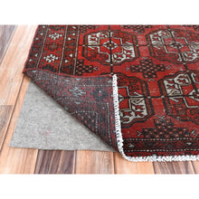 Load image into Gallery viewer, 3&#39;9&quot;x9&#39;2&quot; Tomato Red, Distressed Look Worn Wool Hand Knotted, Vintage Persian Turkaman with Elephant Feet Design Cropped Thin, Wide Runner Oriental Rug FWR487272