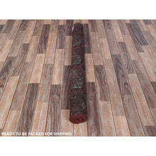 Load image into Gallery viewer, 3&#39;9&quot;x9&#39;2&quot; Tomato Red, Distressed Look Worn Wool Hand Knotted, Vintage Persian Turkaman with Elephant Feet Design Cropped Thin, Wide Runner Oriental Rug FWR487272
