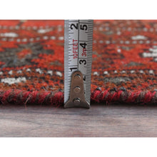 Load image into Gallery viewer, 3&#39;9&quot;x9&#39;2&quot; Tomato Red, Distressed Look Worn Wool Hand Knotted, Vintage Persian Turkaman with Elephant Feet Design Cropped Thin, Wide Runner Oriental Rug FWR487272
