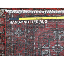 Load image into Gallery viewer, 3&#39;9&quot;x9&#39;2&quot; Tomato Red, Distressed Look Worn Wool Hand Knotted, Vintage Persian Turkaman With Elephant Feet Design Cropped Thin, Wide Runner Oriental Rug FWR487272