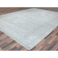 Load image into Gallery viewer, 9&#39;7&quot;x12&#39;6&quot; Ivory Hand Knotted Cropped Thin, Worn Wool, Distressed Look Old Persian Kerman Oriental Rug FWR487482