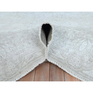 9'7"x12'6" Ivory Hand Knotted Cropped Thin, Worn Wool, Distressed Look Old Persian Kerman Oriental Rug FWR487482