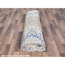 Load image into Gallery viewer, 8&#39;7&quot;x12&#39; Beige Hand Knotted Worn Wool, Cropped Thin, Distressed Look Vintage Persian Kerman Oriental Rug FWR487494