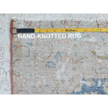 Load image into Gallery viewer, 9&#39;4&quot;x13&#39;1&quot; Faded Pink Hand Knotted Worn Wool, Cropped Thin, Distressed Look Old Persian Kerman Oriental Rug FWR487506