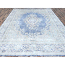 Load image into Gallery viewer, 10&#39;x13&#39; Denim Blue Vintage Persian Kerman Hand Knotted Sheared Low Worn Wool Distressed Look Oriental Rug FWR487518